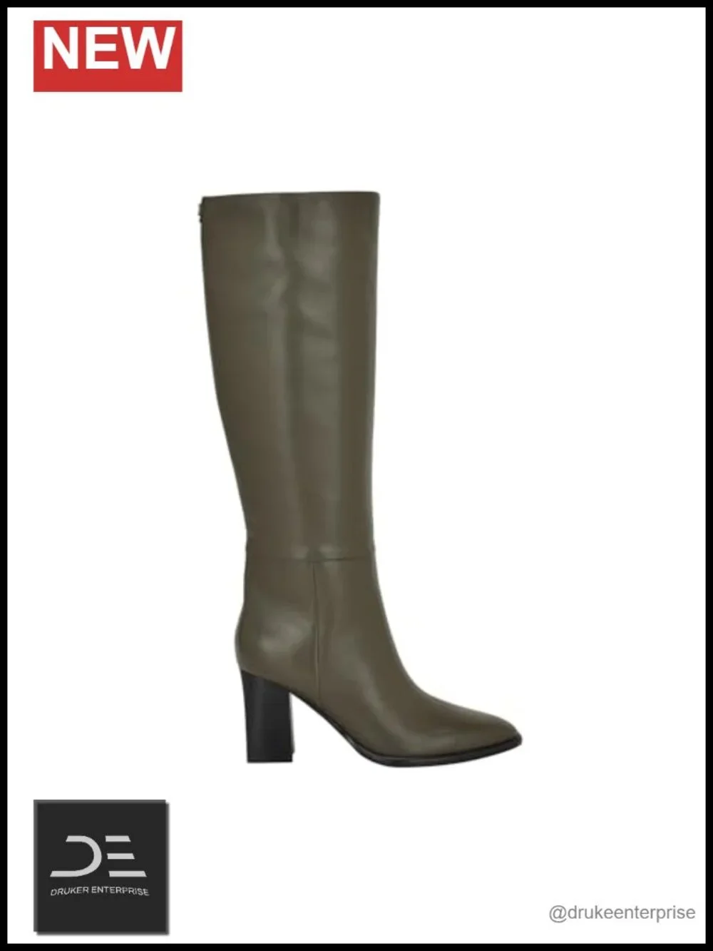 Over the Knee Block Heel Boots Leather Zipper Closure